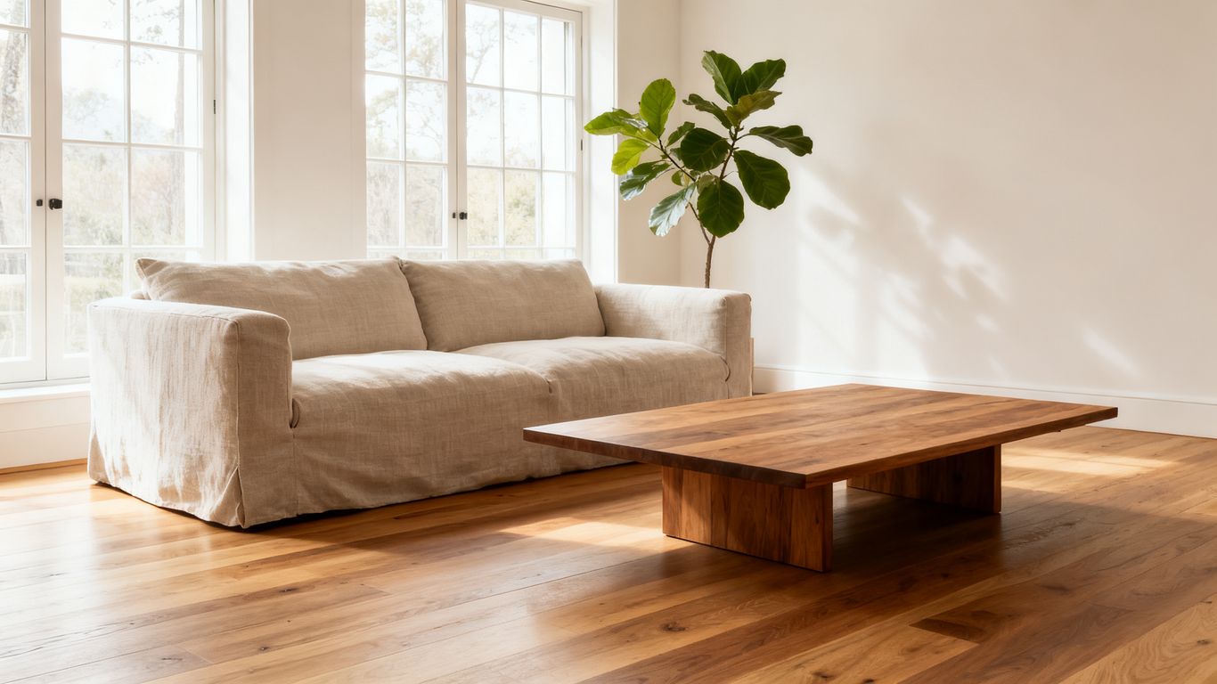 Hardwood flooring in a bright renovated living room