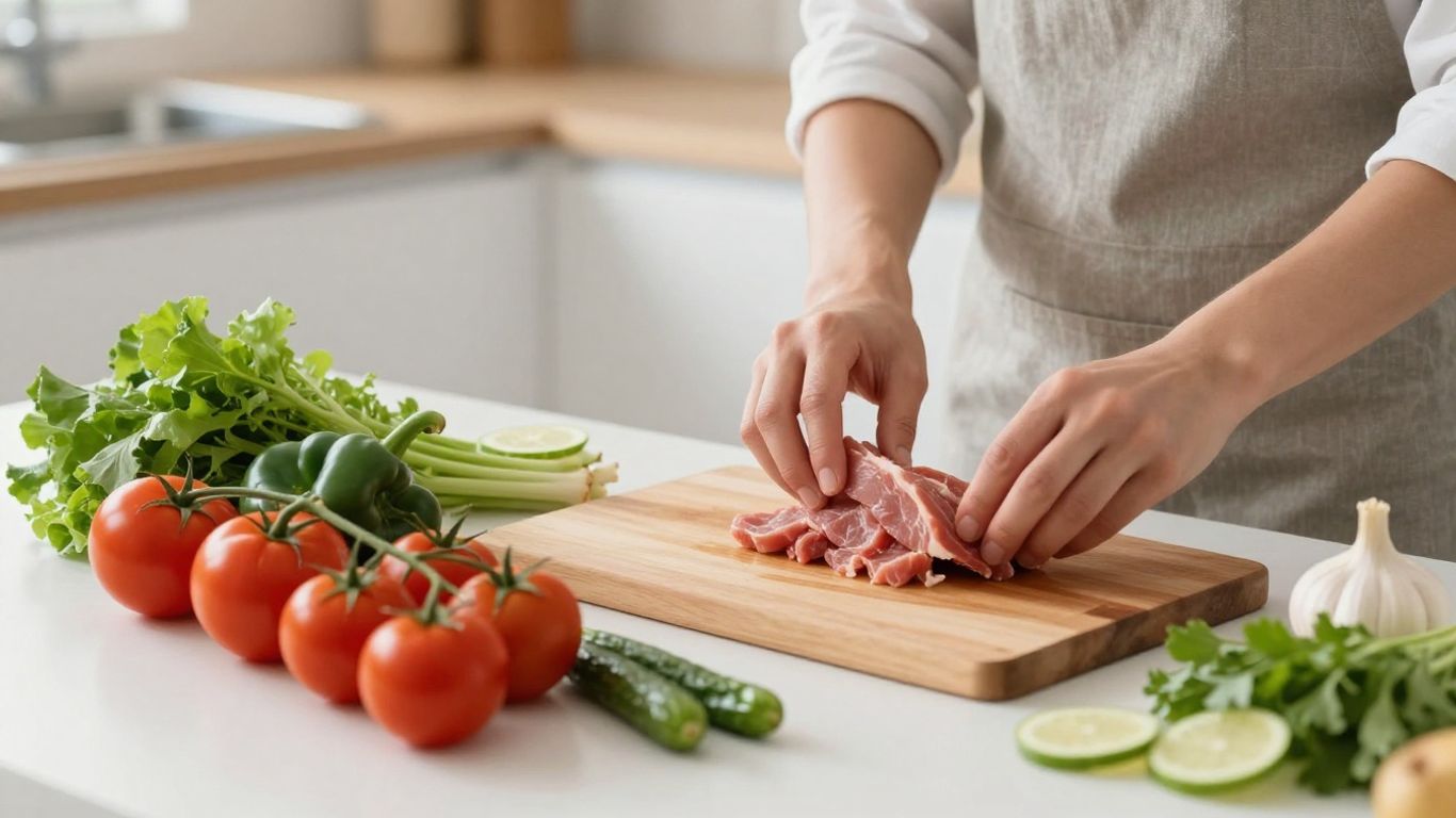 Healthy meal preparation with fresh vegetables and lean protein.