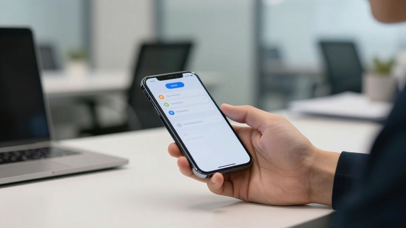 Smartphone with missed call notification and hand reaching.