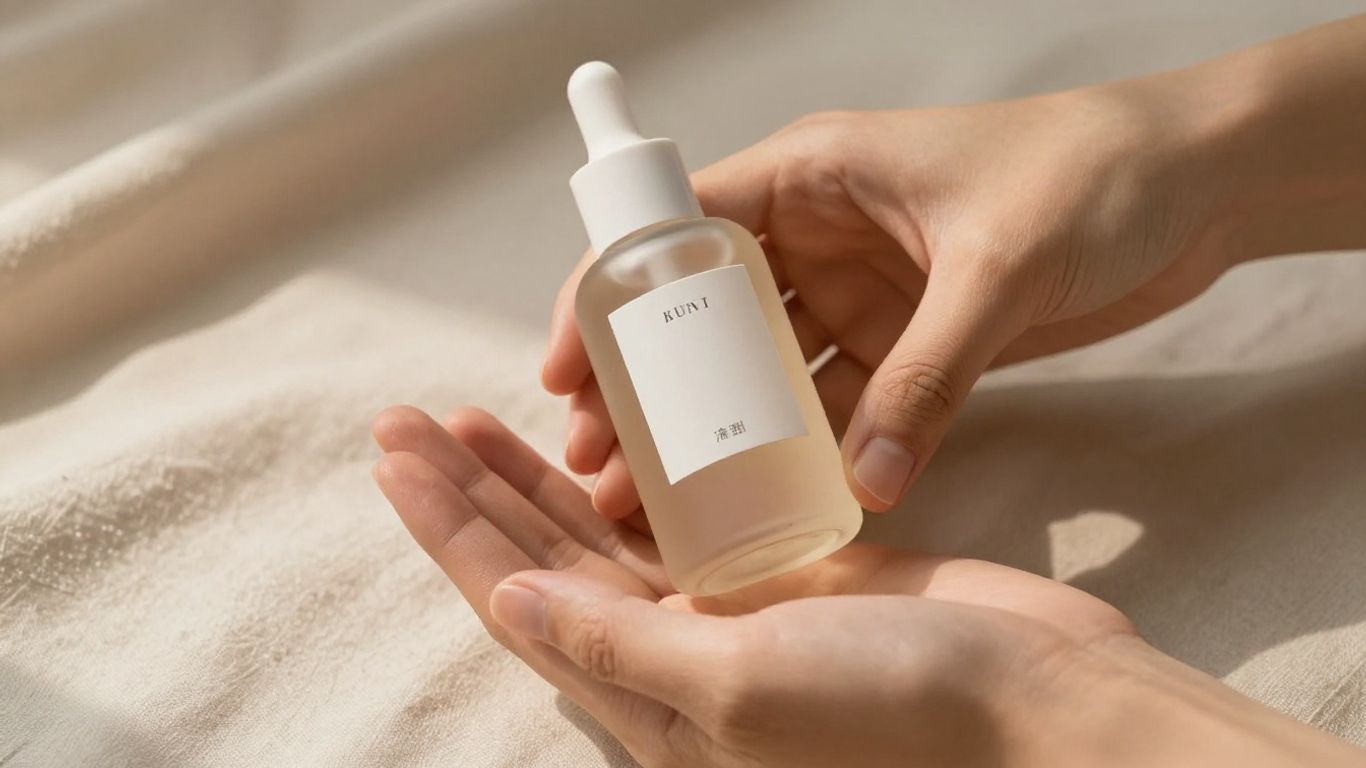 Pair of hands holding a warming lubricant bottle