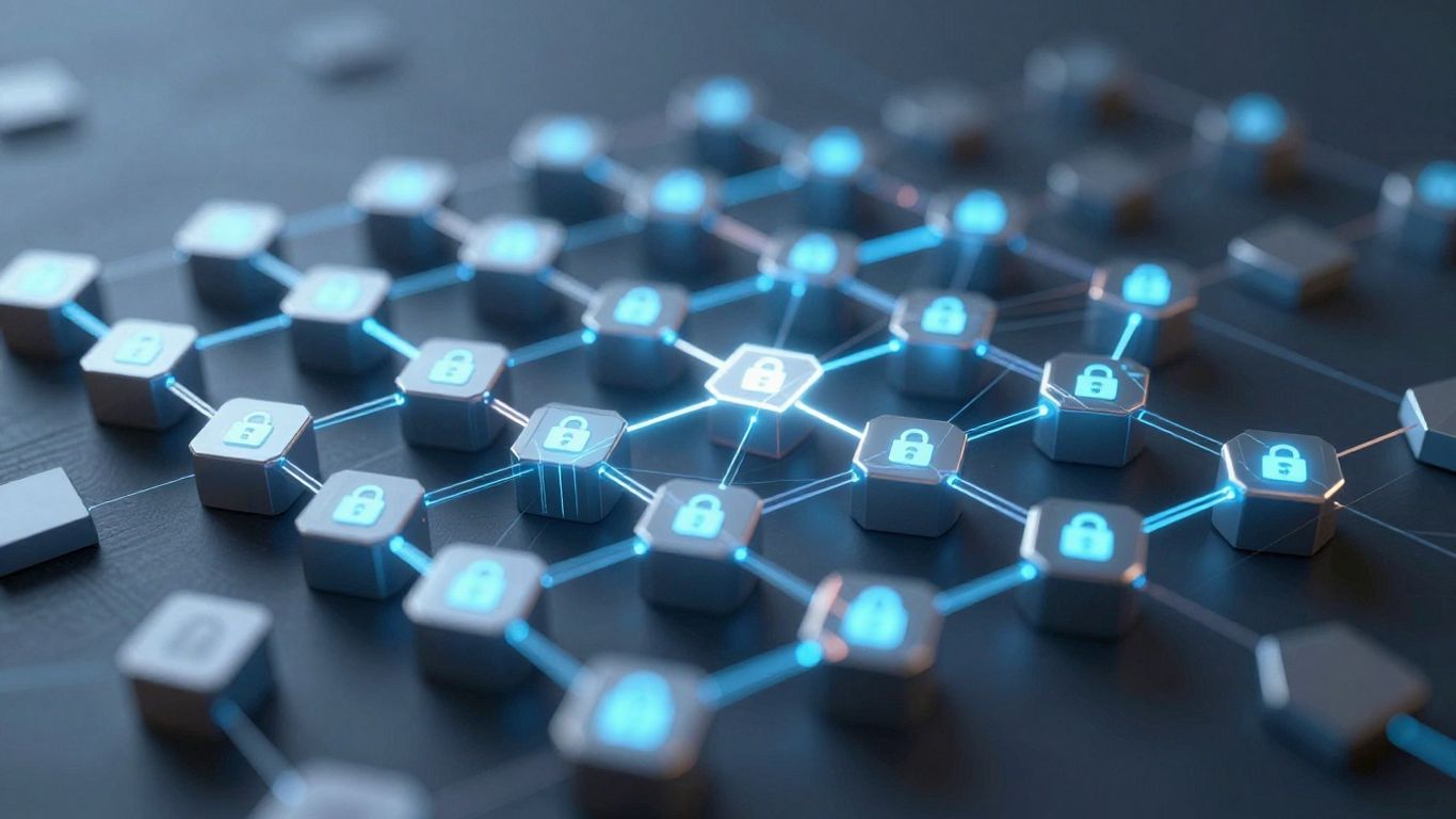 Interconnected digital blocks forming a secure chain.