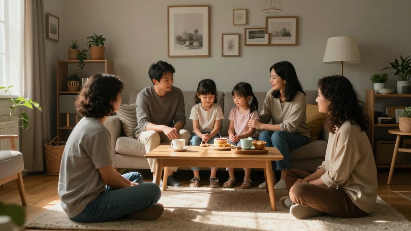 Familia segura en su hogar con escudo protector.