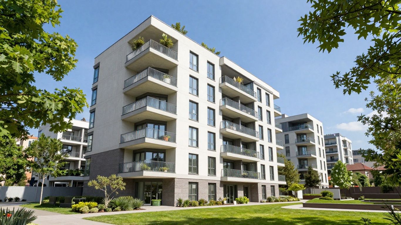 Docks On Goodwin apartment building exterior with balconies and city views.