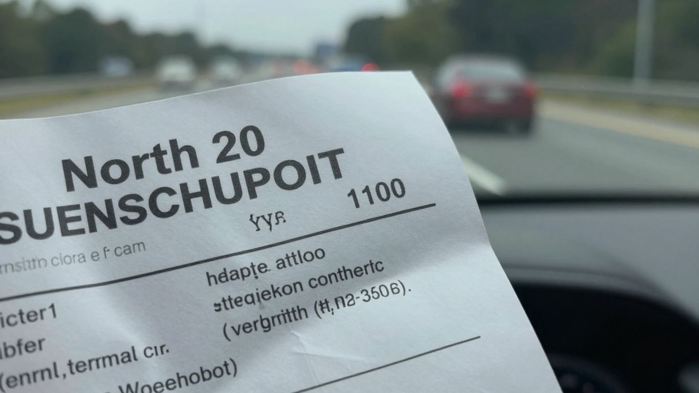 Speeding ticket on a blurred highway background.