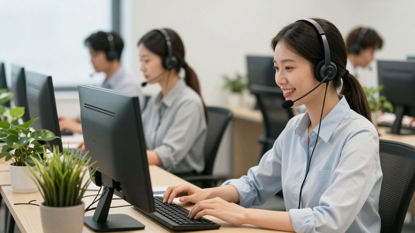 Call center agent speaking with a prospective customer