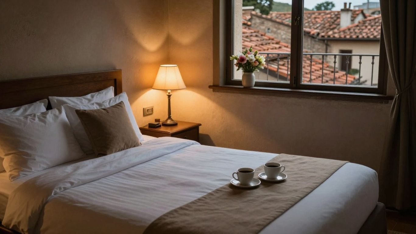 Chambre d’hôtel intime avec lumière douce