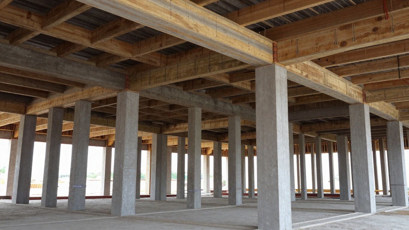 Estructura de un edificio, vigas y columnas.