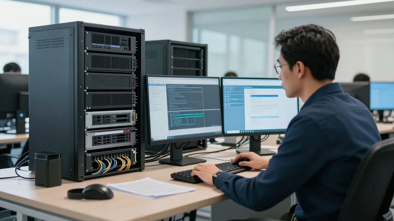 IT consultant reviewing secure network infrastructure