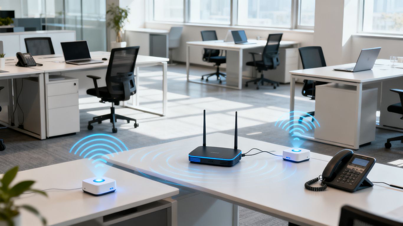 Oficina luminosa con cobertura Wi-Fi estable