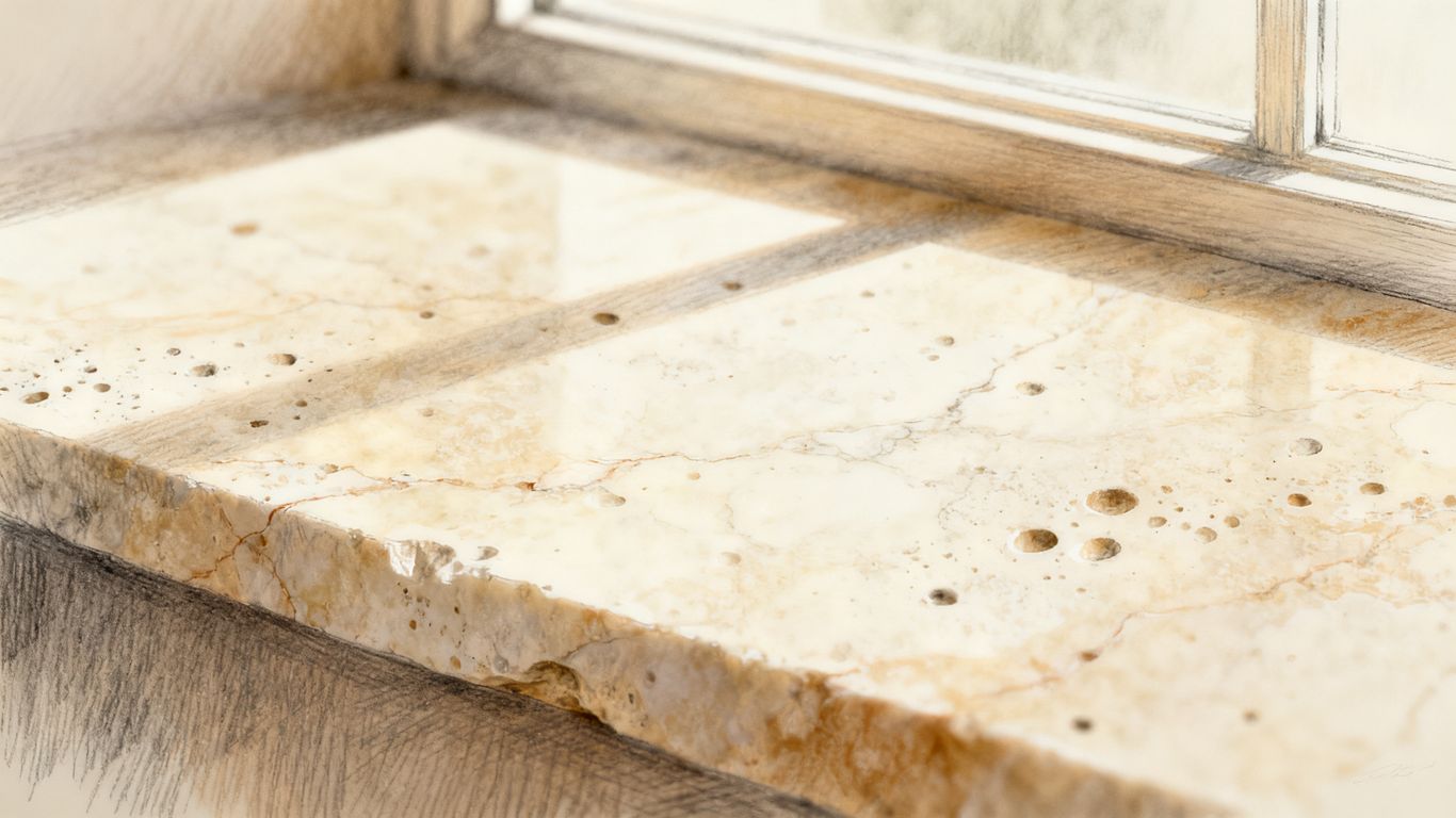 Close view of travertine texture and natural pores