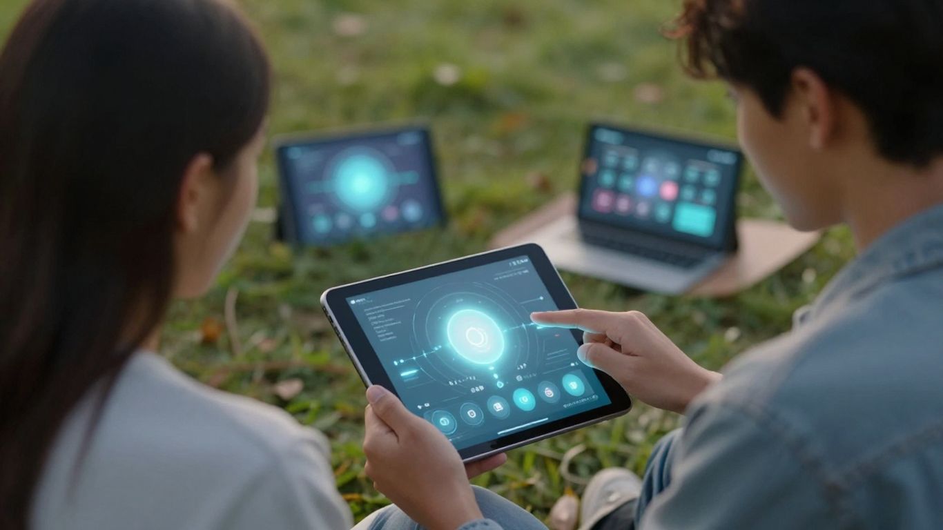 Student using technology mindfully in a balanced lifestyle.