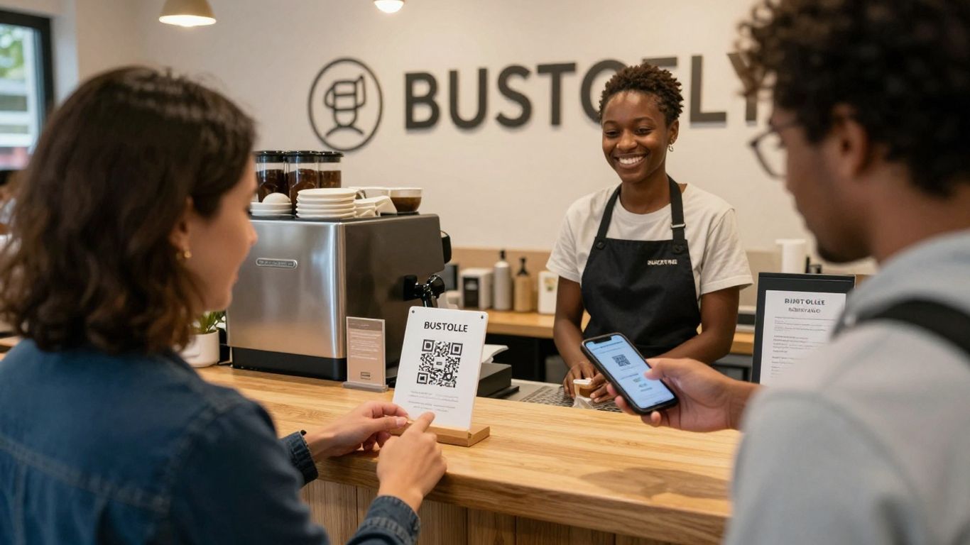 Customer scanning QR code in UK café setting