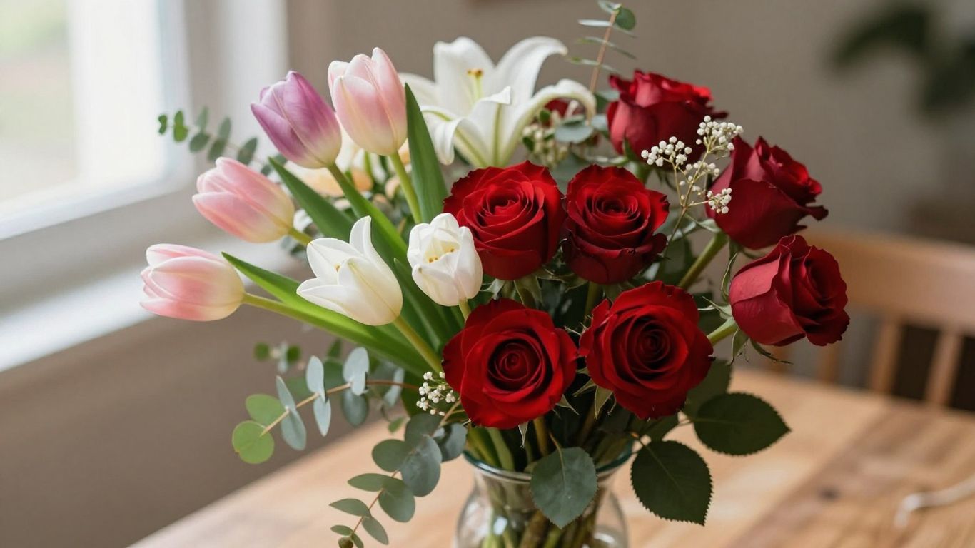 Romantic mixed flower bouquet in soft colors