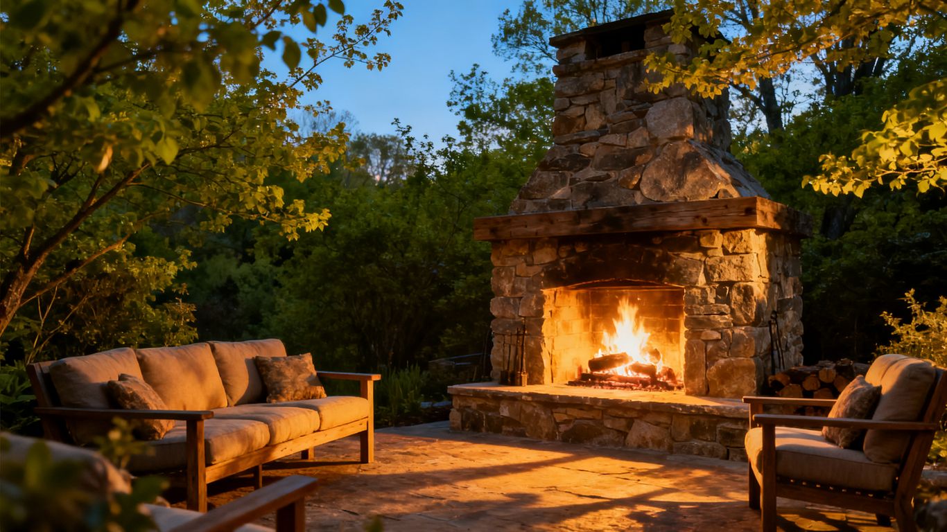 Outdoor fireplace on a pleasant May evening.