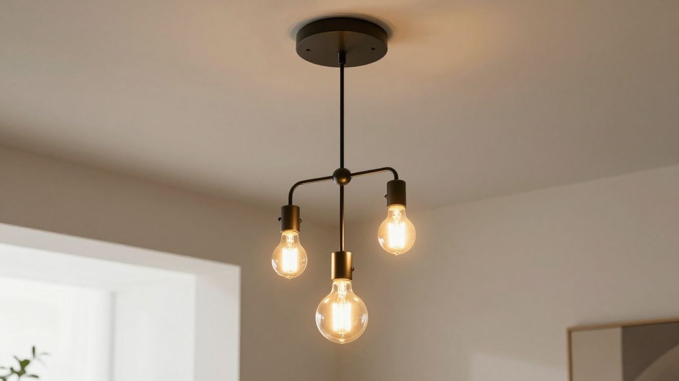 Exposed bulb pendant light in a modern living room.