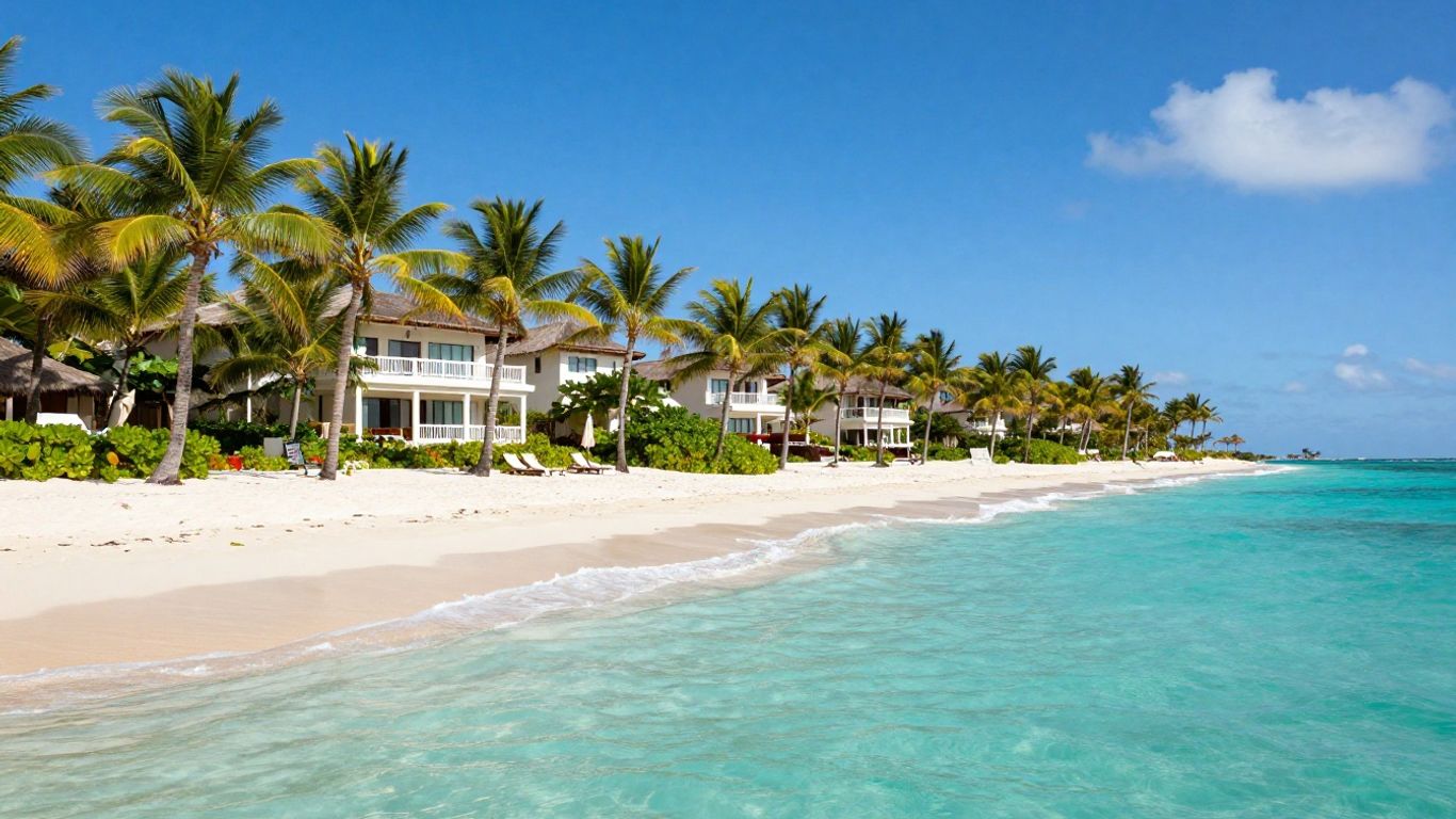 All-inclusive Caribbean resort with white sand beach and turquoise water.