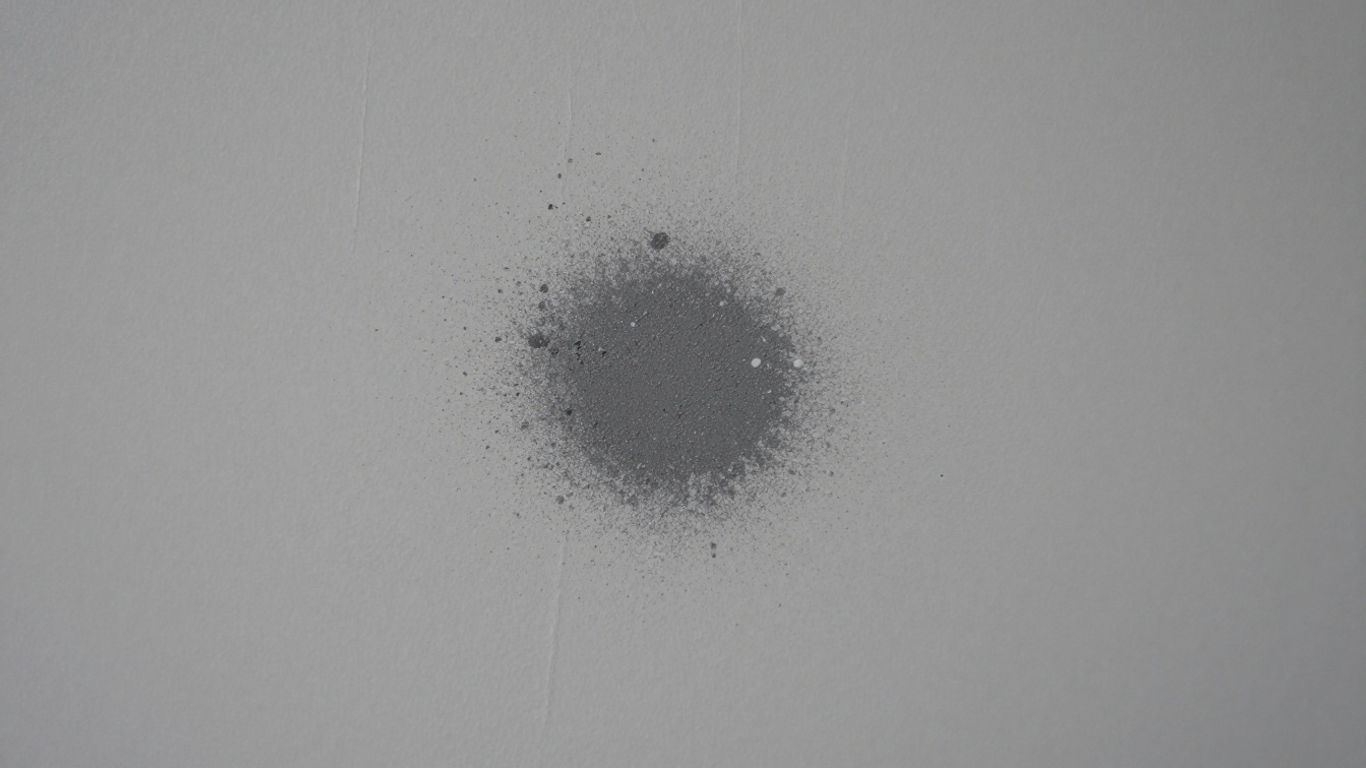 Paint splatters and overspray on a wall.