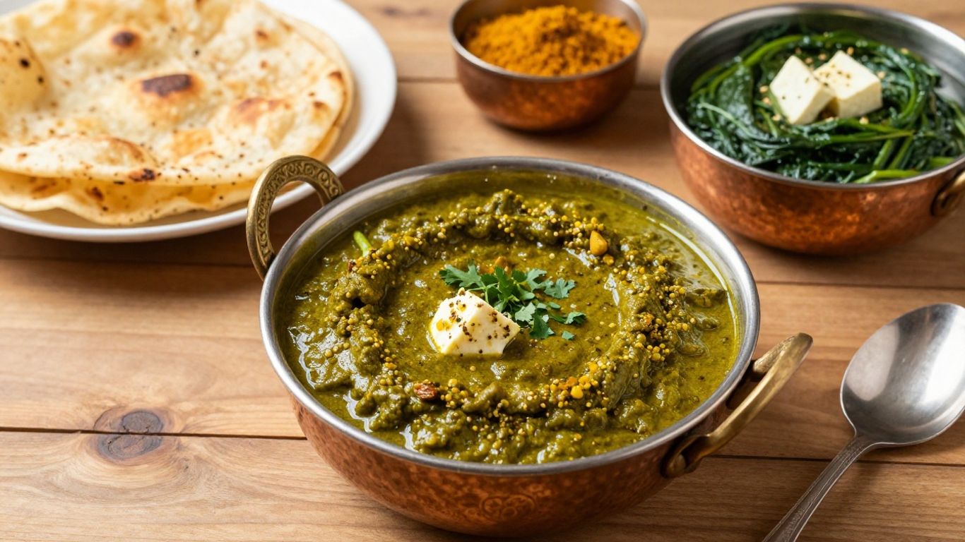 Punjabi leafy green curry with breads