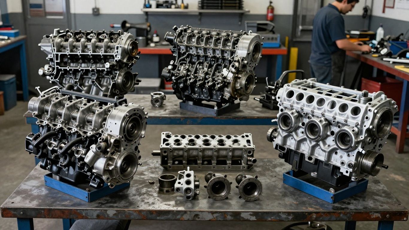 Engine replacement options arranged in workshop