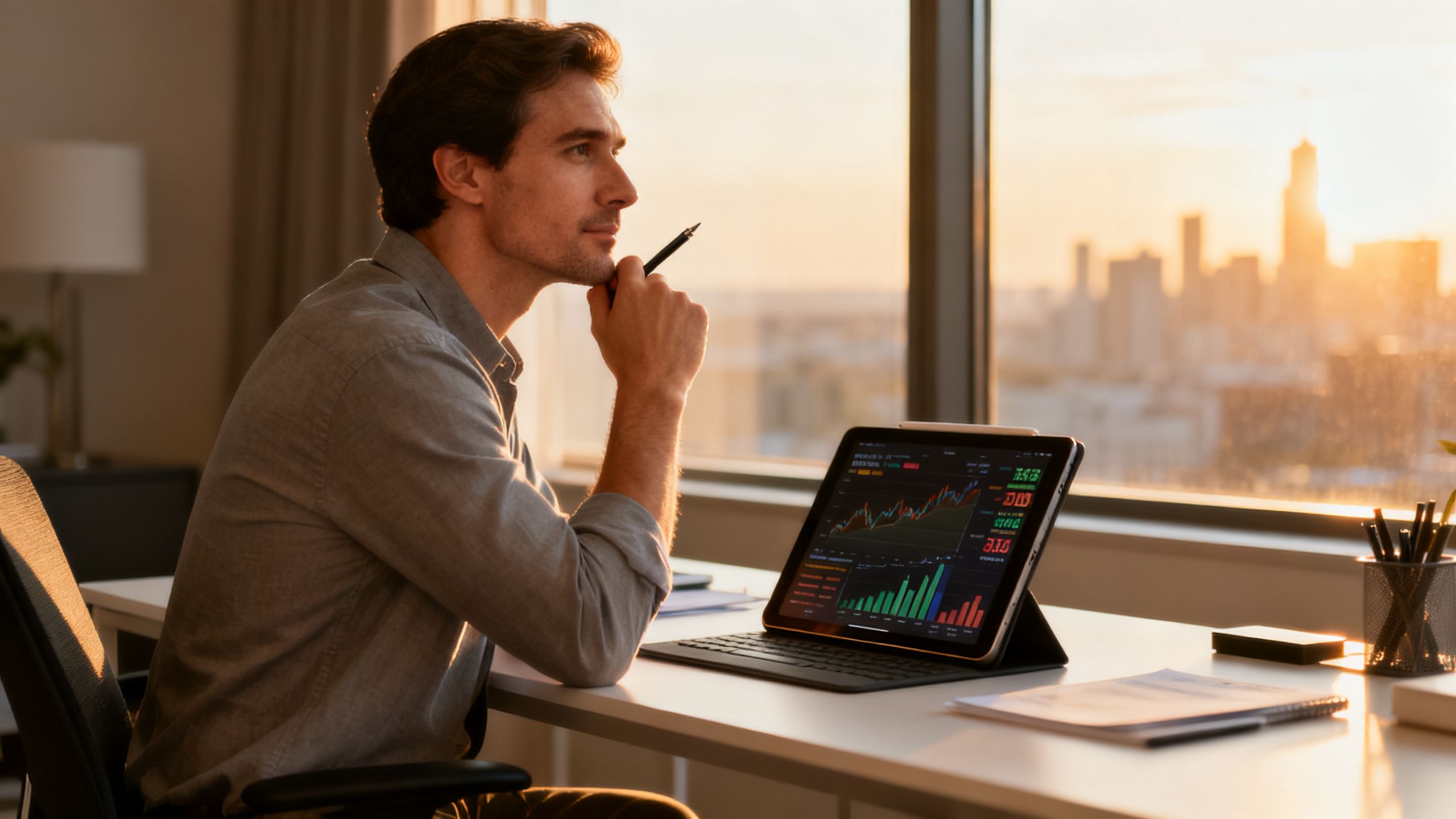 Man making empowered financial decisions at his home desk.