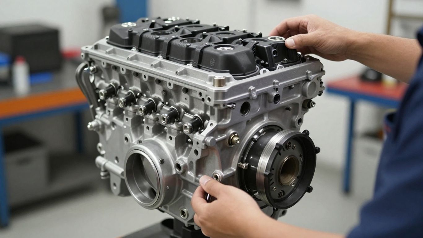 BMW engine in a workshop setting
