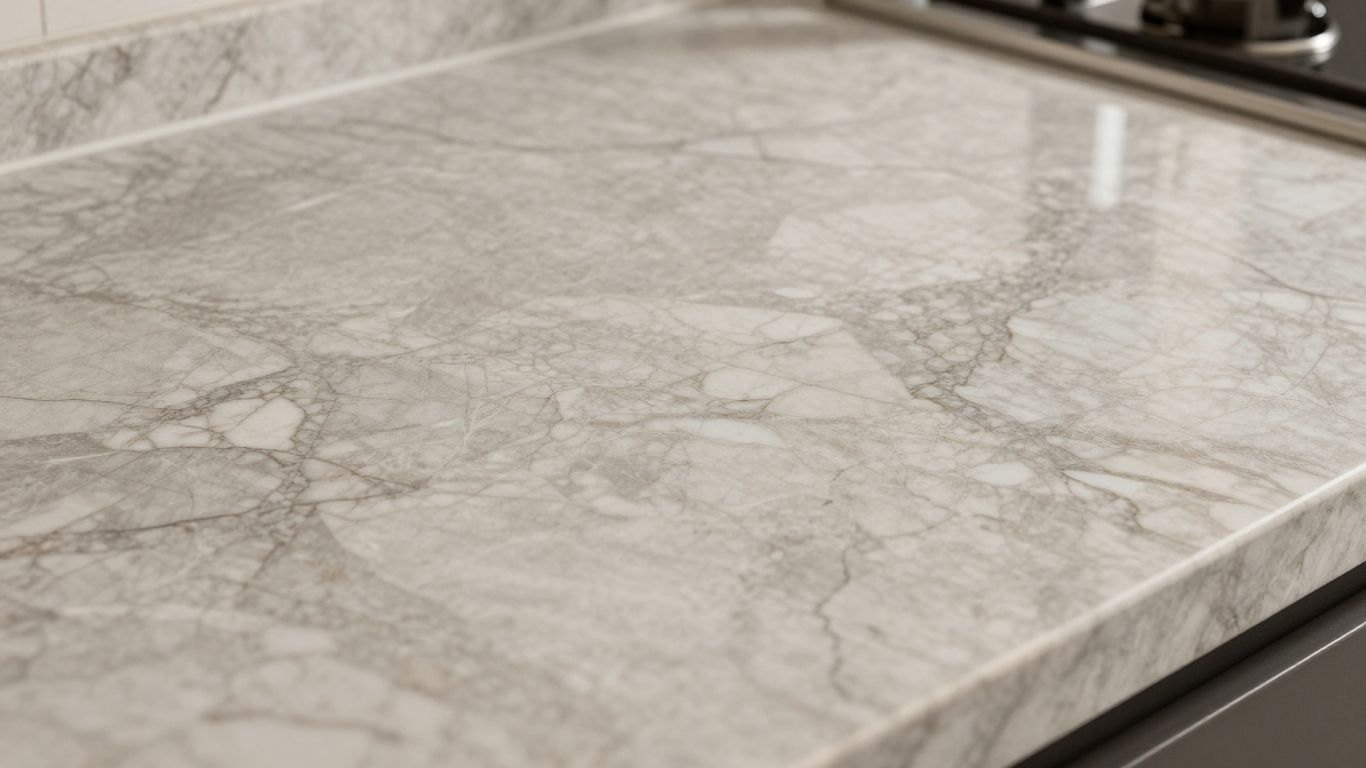 Laminate marble kitchen worktop with realistic veining.