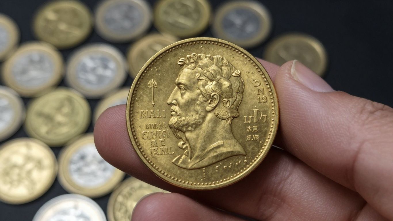 Hand holding a valuable gold coin with detailed engravings.
