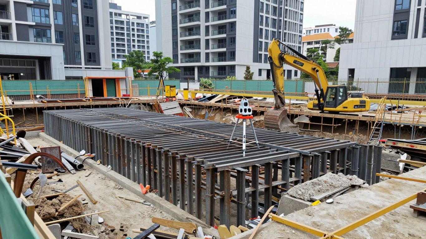 Urban excavation with anchors and struts