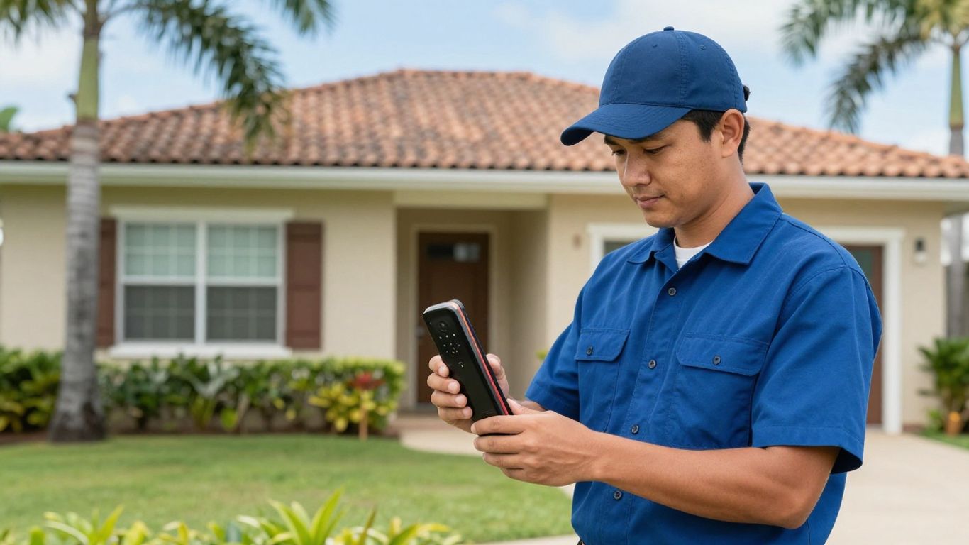 Locksmith installing a smart lock in Honolulu.