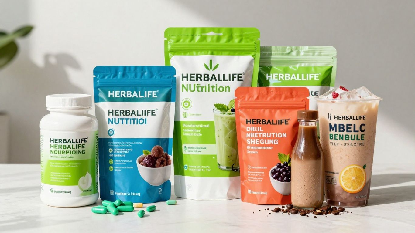 Herbalife products arranged attractively.