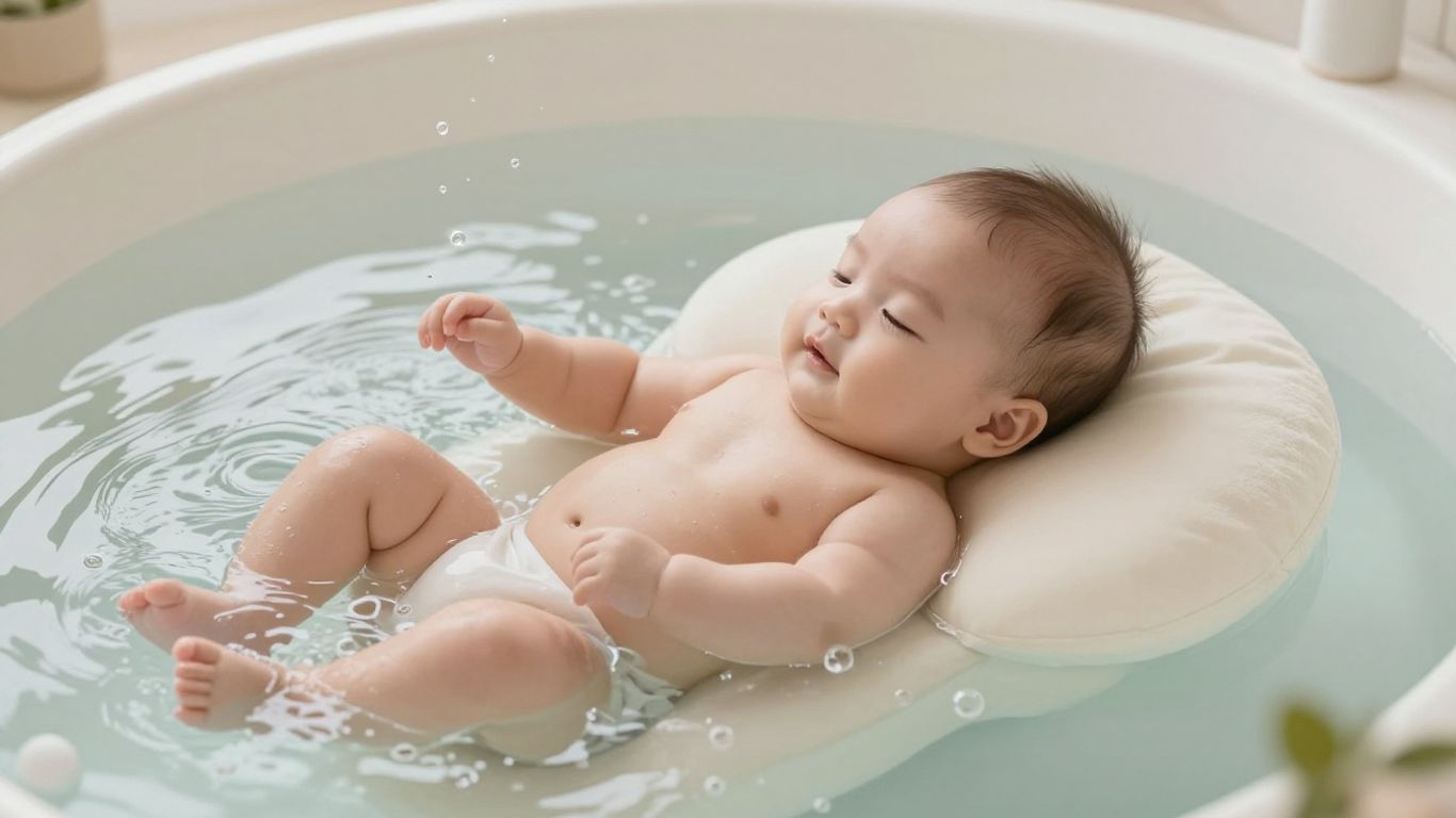 Bebé flotando feliz en una piscina de spa.