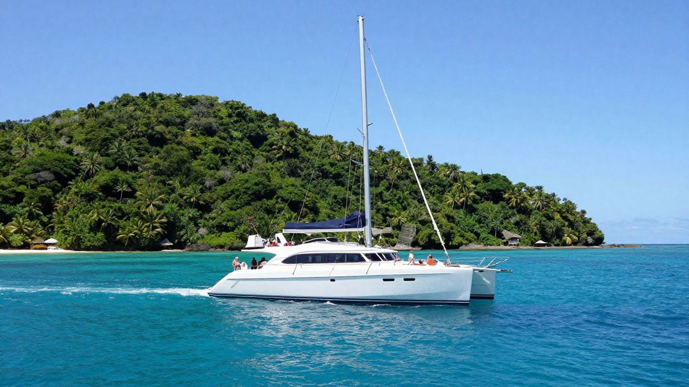 Catamaran sailing in Tortola's clear blue waters.