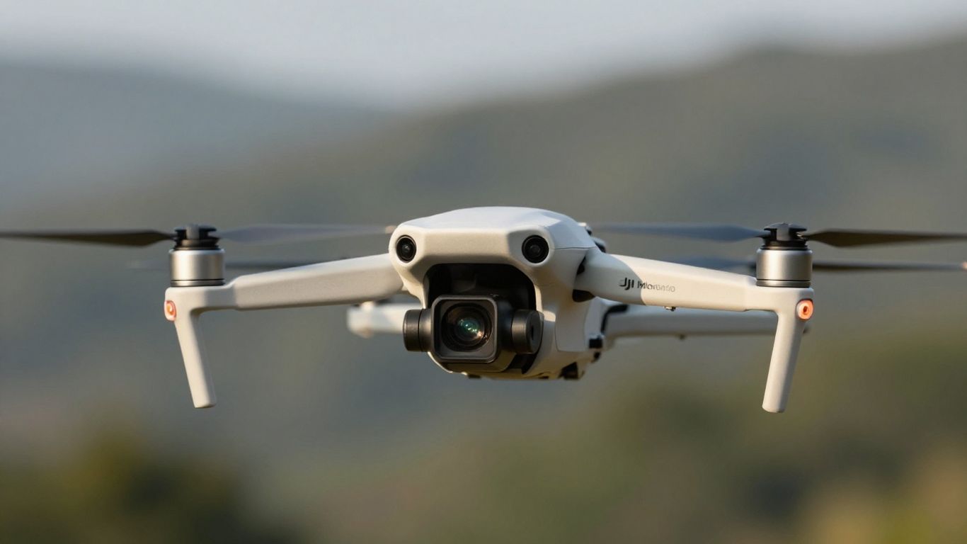 DJI Mini 3 drone flying in the air.