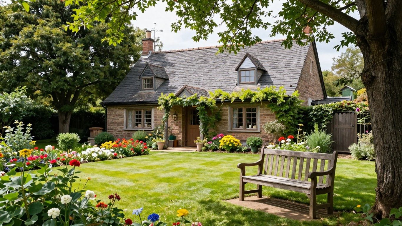 Holiday cottage with a private garden and seating.