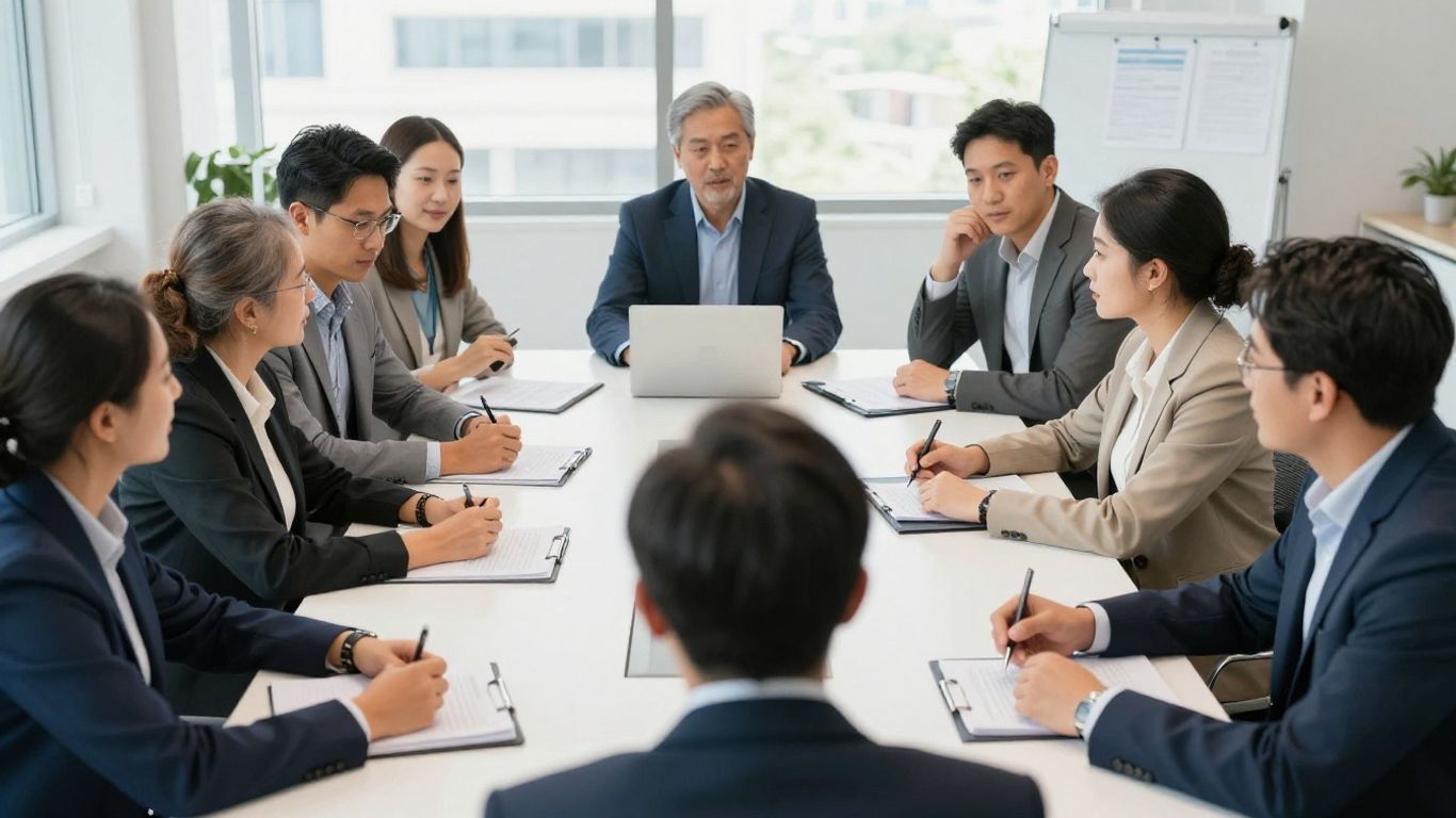 Colleagues collaborating around a conference table