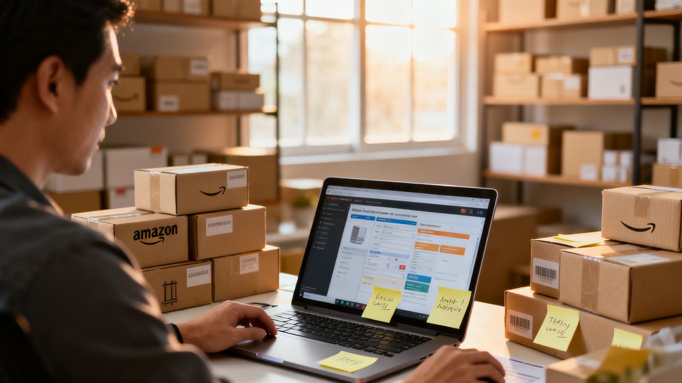 Amazon PPC campaign architecture on laptop