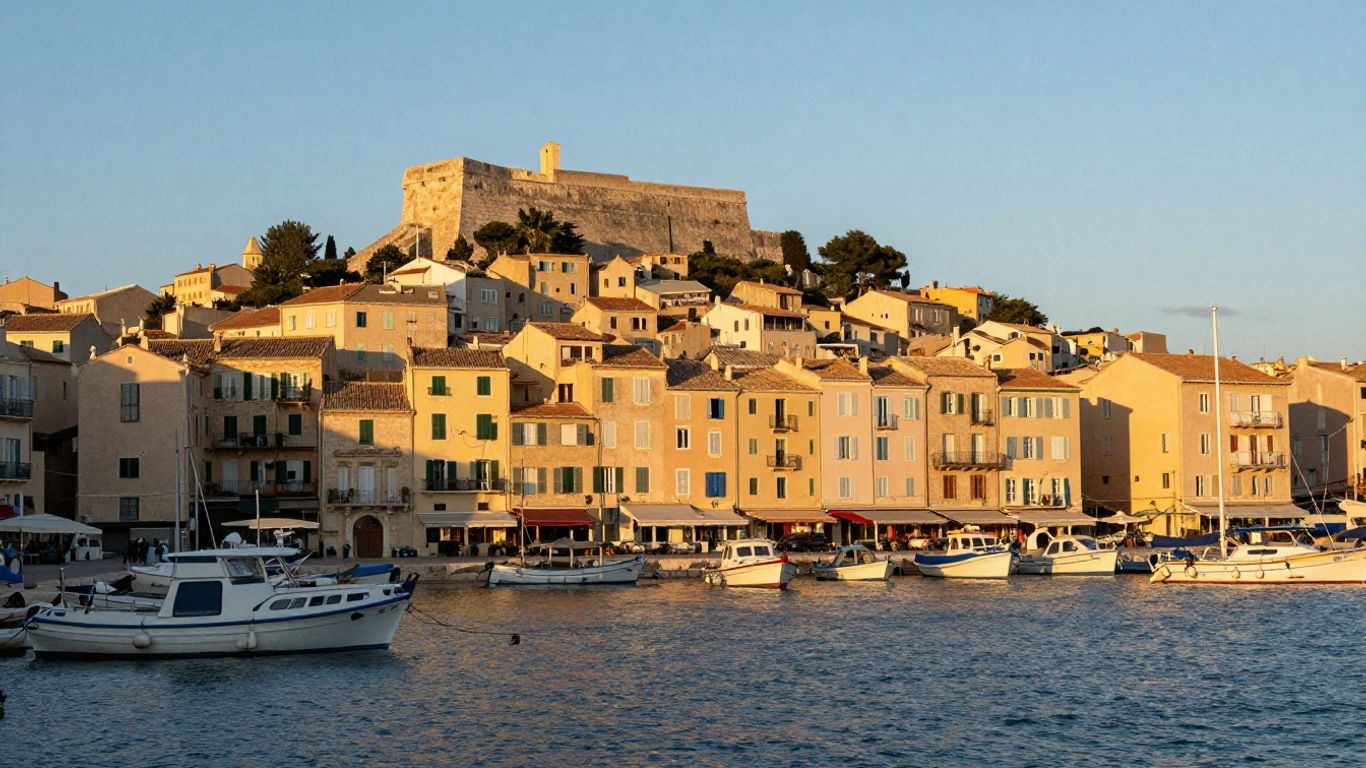 Bastia old port and citadel at sunset