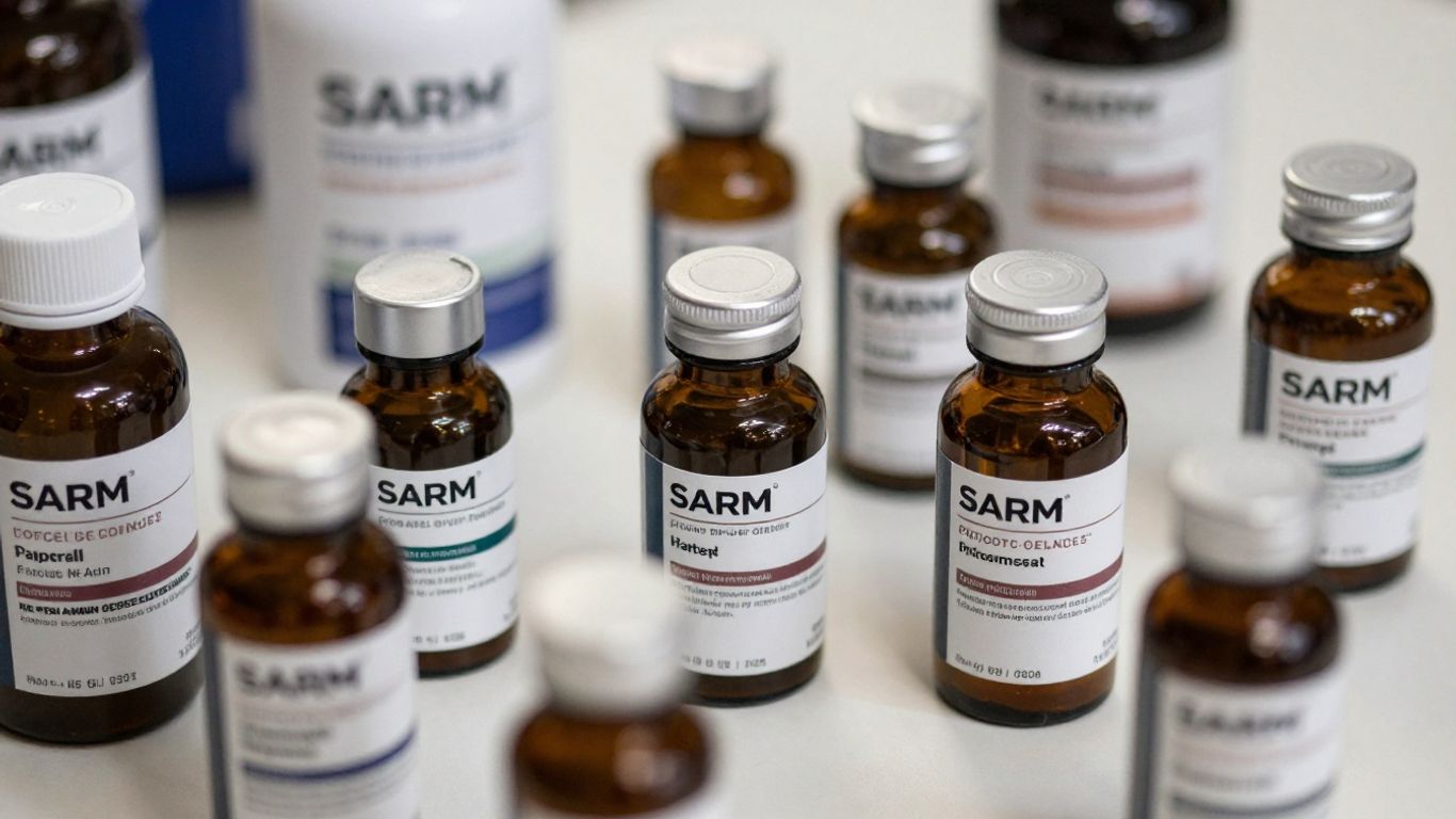 Collection of SARM bottles and packaging.