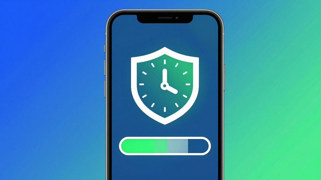 Android phone with security shield and loading bar.