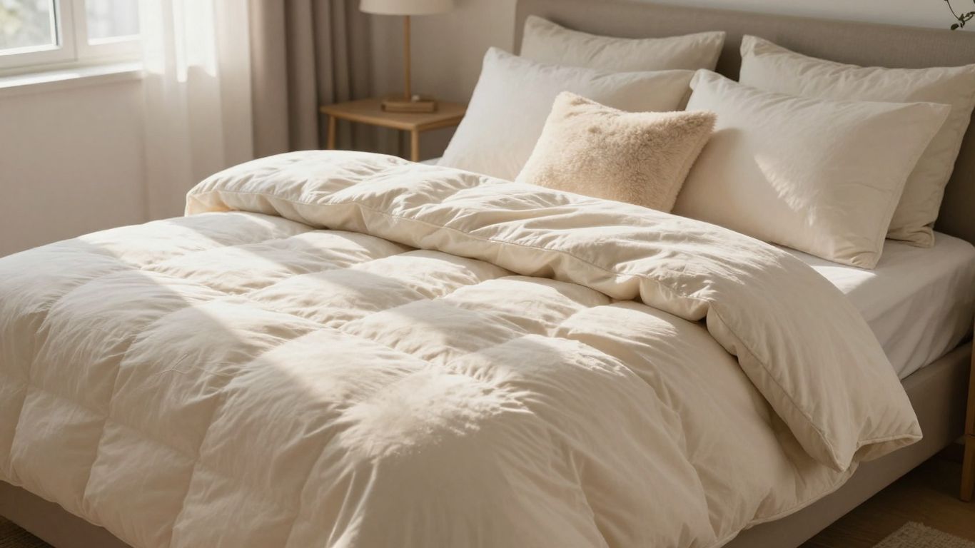 Cozy comforter on a neatly made bed.