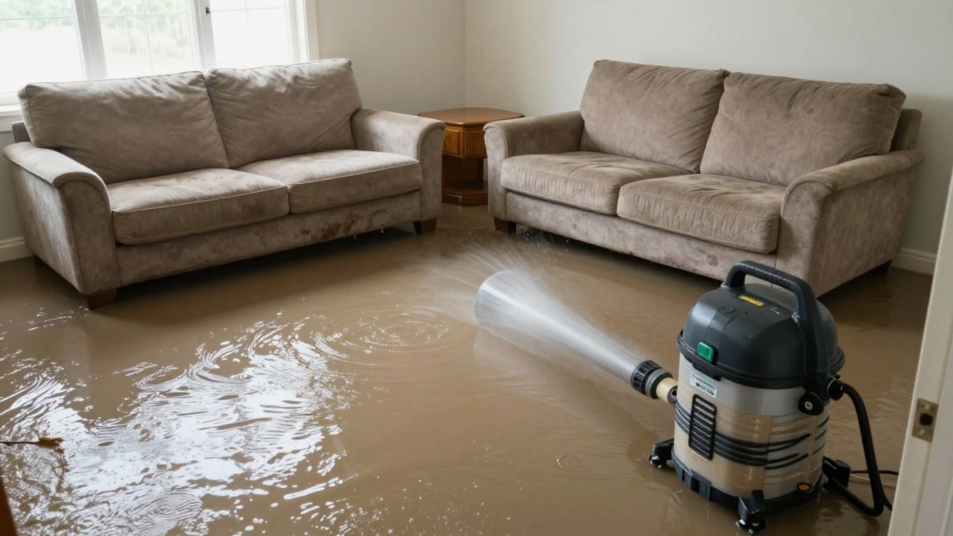 Water damage restoration in a flooded Berkeley Lake home.