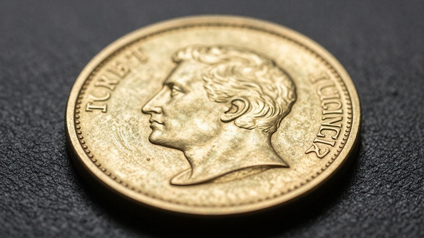 Close-up of a valuable, shiny gold coin.