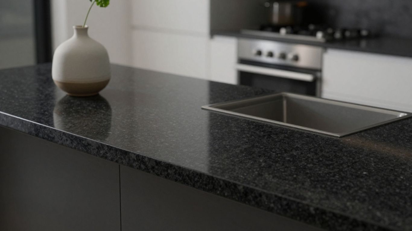 Sleek granite black kitchen worktop with minimalist decor.