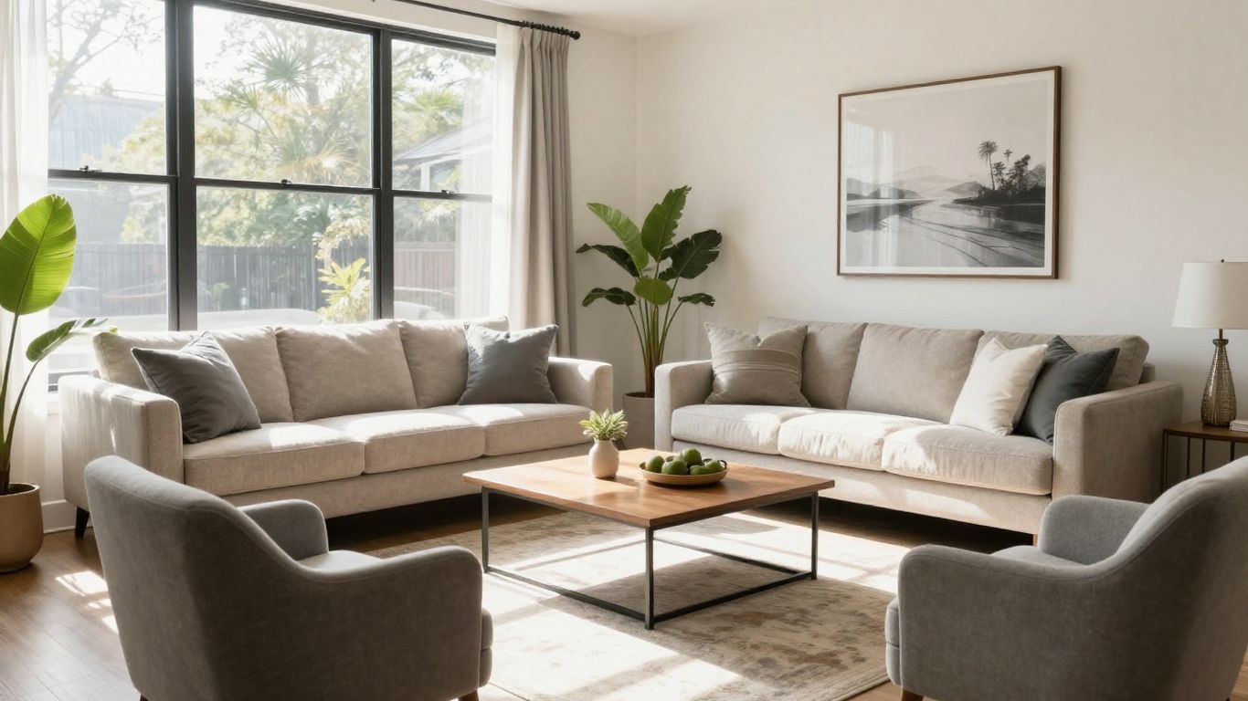 New Orleans Airbnb living room with modern furniture.