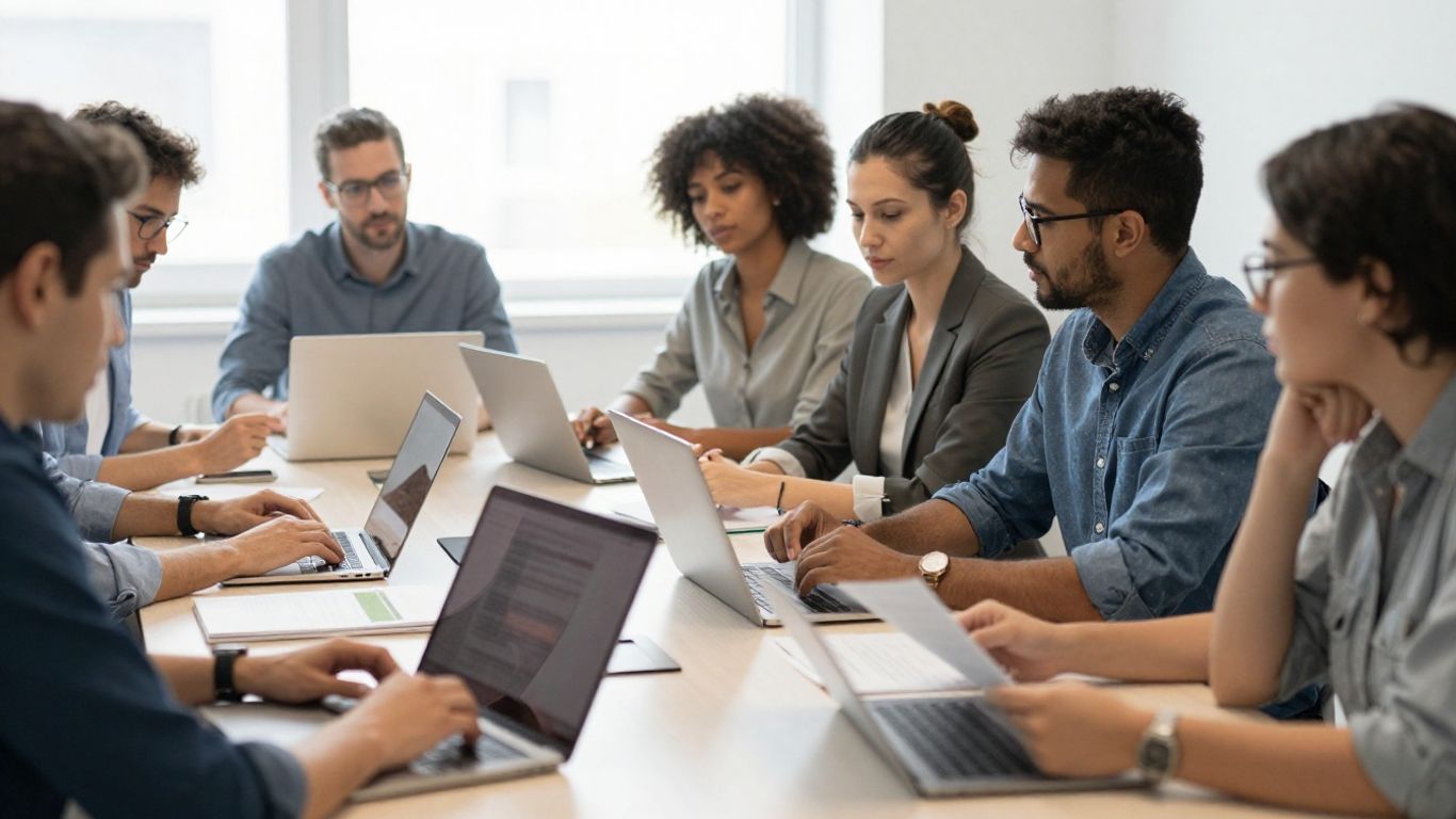 Colleagues collaborating around a conference table