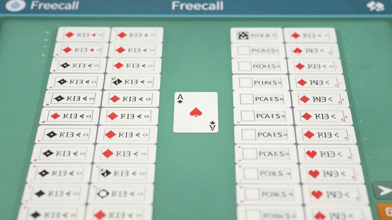 FreeCell card game layout with cards in columns.