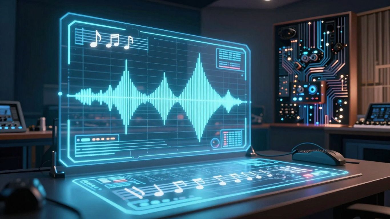 AI music creation studio with holographic interface