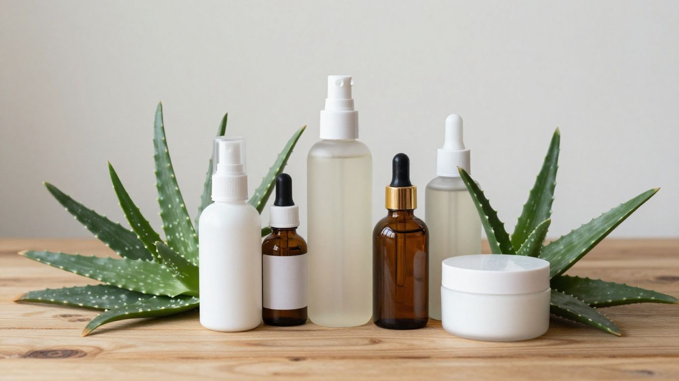 Organic ingredients and botanical elements on a table