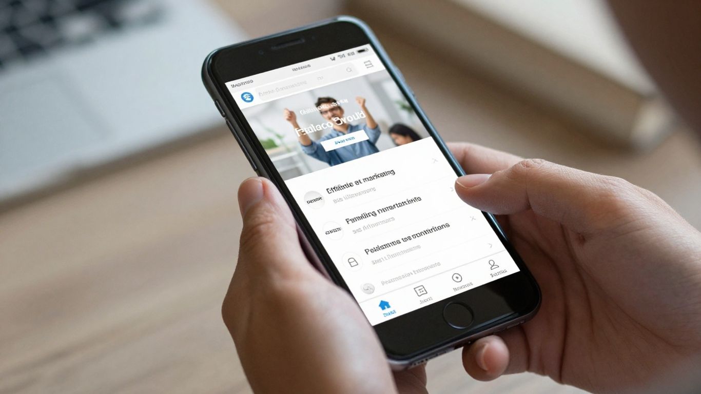 Person using affiliate marketing tools on a smartphone.