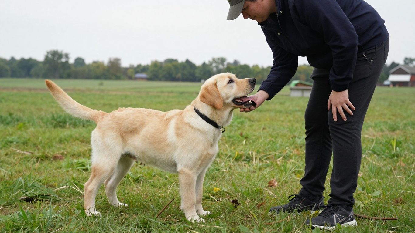 Labrador puppy training outdoors with handler in Tennessee.